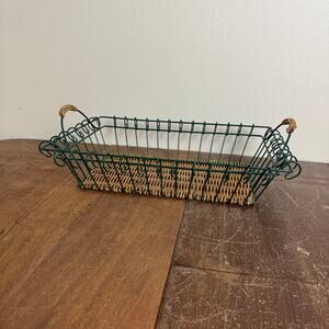 Green Metal & Wicker Countertop Organizing Display‎ Basket